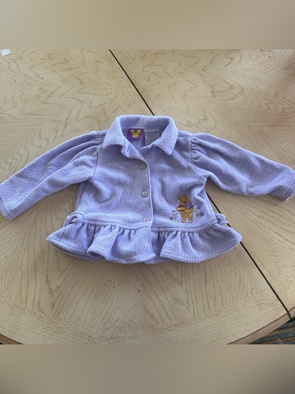 Vintage Disney Baby Winnie the Pooh Purple Fleece Button Jacket Girls 12 Months